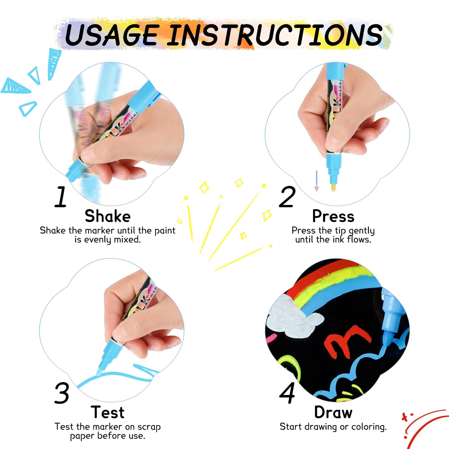 SUPERSUN 28 chalk markers for chalkboard Washable & kids chalk marker window 6mm with reversible tip, Ideal for chalkboard markers, window markers & chalk marker window.