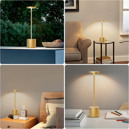 SLSMD Cordless Table Lamp, 5000mAh Metal Aluminum Dimmable LED Battery Table Light, Portable USB Rechargeable Bedside Lamp, Suitable for Indoor Outdoor Dining Room Bar Patio (2 Gold)