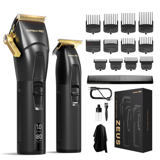SUPRENT Professional Hair Clipper Men Rechargeable USB-C Hair Trimmer & T-Blade Hair Clipper Set with 5V Boost Technology, cordless hair and beard trimmer, LED display Gift