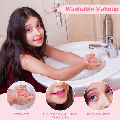 SLEMAKO Kids Makeup Set for Girls, 29PCS Washable Makeup Case for Girls, Halloween Christmas Birthday Gifts for Girls 3 4 5 6 7 8 9 10 Years