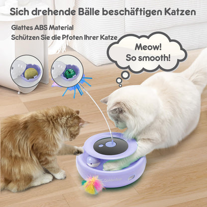 GoldenSun 3 in 1 Interactive Cat Toy, Electric Automatic Cat Toy, Whack-A-Mole, Fluttering Butterfly, includes Ball, USB Rechargeable Cat Teaser with 6 Attachments.