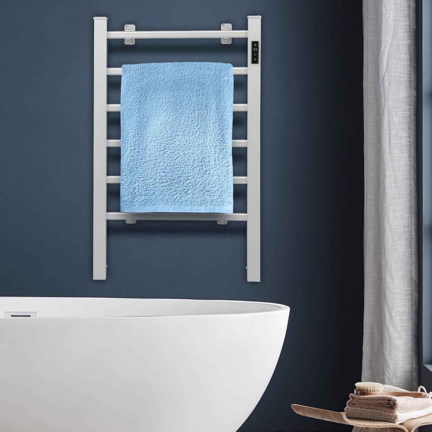 GOPLUS Electric Towel Warmer, Aluminum Alloy Towel Heater with Touchscreen, Temperature Control, Towel Dryer with Timer & Overheating Protection, 53 x 86cm, Silver