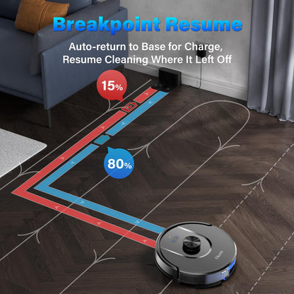 Tikom robot vacuum with mopping function, L8000 vacuum robot with LiDAR navigation, 45dB robot vacuum cleaner, 150 mins max, 14 no-go zones, 20 virtual walls, good for pet hair, carpet, hard floors.