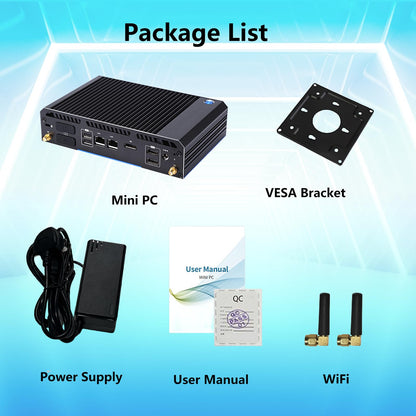 Sharevdi Fanless Industrial Mini PC, Intel Celeron J4125 Mini Desktop Computer with Windows 11 Pro, Dual HDMI/DP/BT4.2/2.4G+5G Dual Band WiFi, 8GB DDR4 RAM 128GB SSD