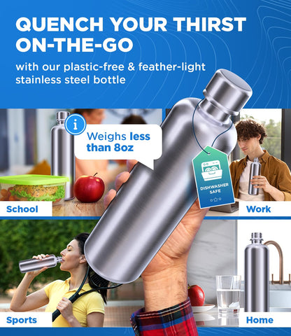 MATE OF STEEL® 100% plastic-free 750ml stainless steel bottle for Sodastream Terra, Fizzi & Art - Dishwasher safe stainless steel drinking bottle for soda streaming - Soda maker metal bottles.