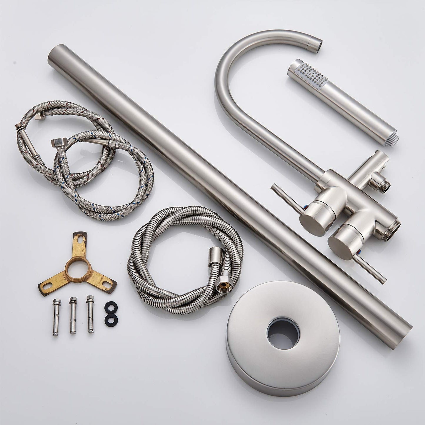 Rozin Freestanding Bathtub Faucet Brushed Nickel Brass Two Handles 360° Rotatable Spout with Hand Shower 150cm Hose Bathroom Tub Faucets