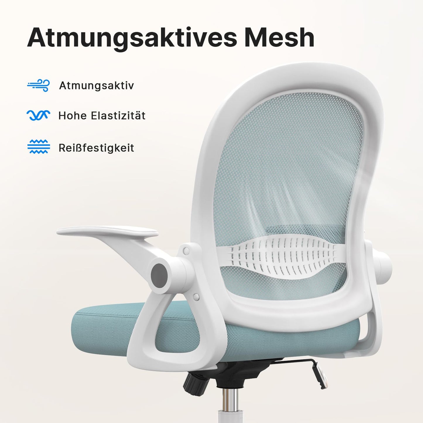 Naspaluro office chair, ergonomic desk chair with breathable mesh backrest, foldable armrests, height adjustable, computer chair, lightweight chair, 360° swivel chair, Blue.