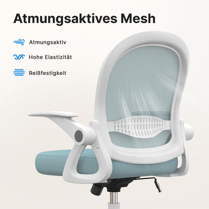 Naspaluro office chair, ergonomic desk chair with breathable mesh backrest, foldable armrests, height adjustable, computer chair, lightweight chair, 360° swivel chair, Blue.