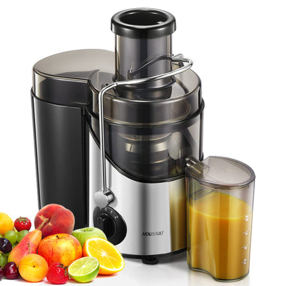 HOUSNAT Vegetable and Fruit Juicer, Max 800W Juicer Machine made of stainless steel with 3 speed levels, 65mm large mouth feed chute centrifugal juicer, easy to clean, BPA-free, 400W.
