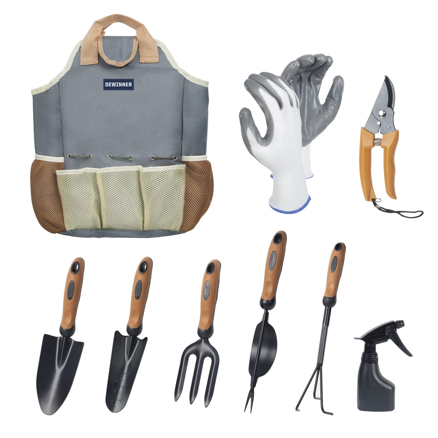 DEWINNER Garden Tool Set 8Pcs, Gardening, Garden Gift for Women and Men, Stainless Steel, Robust Garden Tool Sets, Easy Storage