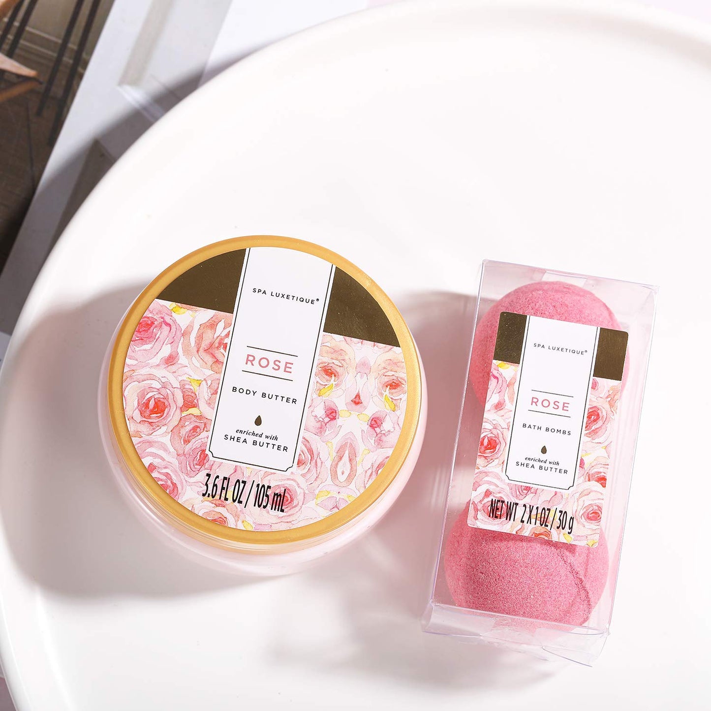 SPA LUXETIQUE Wellness Set for Women - 8pc Rose Scent Bath Gift Set for Women, Birthday Gift Beauty Set with Decorative Bathtub, Valentine's Day Gift, Mother's Day Gift, Gifts for Women