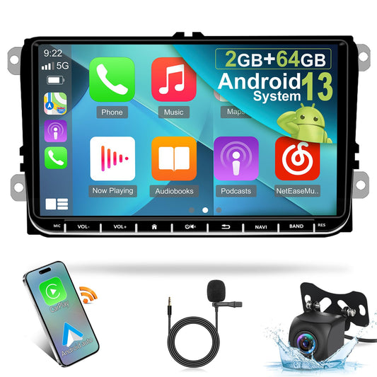 NHOPEEW Android car radio for VW Golf 5 6 MK5 MK6 Caddy Beetle Jetta Passat Polo Tiguan Touran RCD 330 360 / Seat/Skoda, Apple Carplay and Android Auto 9-inch 2+64G + AHD rear view camera