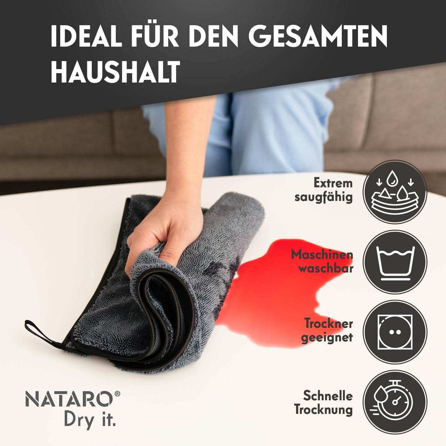 NATARO® 4 Pack Fast Dry it. Premium drying cloth for shower, car, household, camping - THE ORIGINAL - extra absorbent microfiber cloth, lint-free, scratch-free Shiny Wipes towels 40x50cm