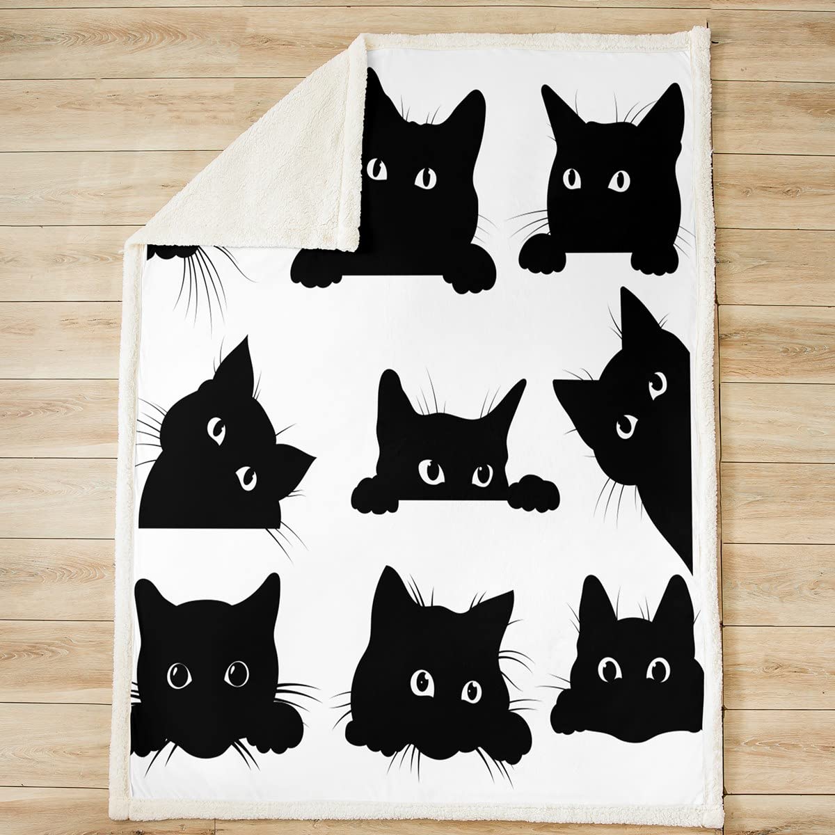 Tbrand Black Cat Print Throw Blanket for Girls Kids Pet Cats Pattern Flannel Fleece Blanket Cute Cats Animal Theme Soft Blanket 150x200cm for Couch Bed Sofa Black White