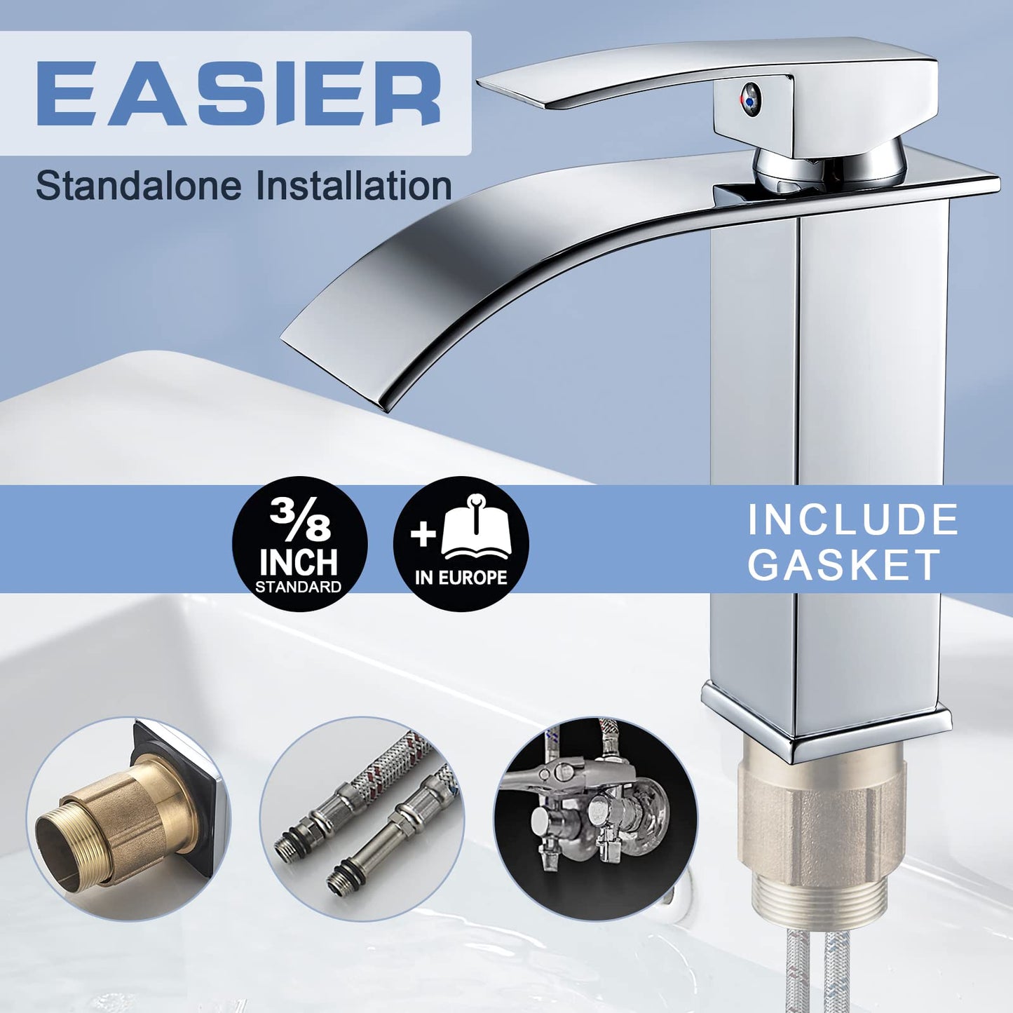 kisimixer waterfall bathroom faucet, sink faucet for bathroom, modern single handle mixer tap basin made of brass with spout height 115mm, basin mixer tap, chrome-plated
