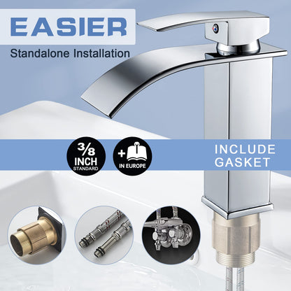 kisimixer waterfall bathroom faucet, sink faucet for bathroom, modern single handle mixer tap basin made of brass with spout height 115mm, basin mixer tap, chrome-plated