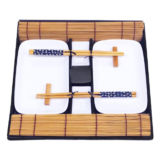 Exact EX-SG 10 Piece Sushi Set - 2 x Sushi Plates, 2 x Dip Bowls, 2 x Bamboo Sushi Rolling Mats, 2 x Bamboo Chopstick Rests, 2 Chopstick Sets - Beautifully presented in a gift box.