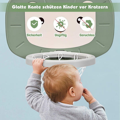 COSTWAY 3 in 1 Children's Playground, adjustable height basketball hoop & soccer goal & golf, basketball stand with balls and golf club, hoop system for indoor and outdoor areas (Green)