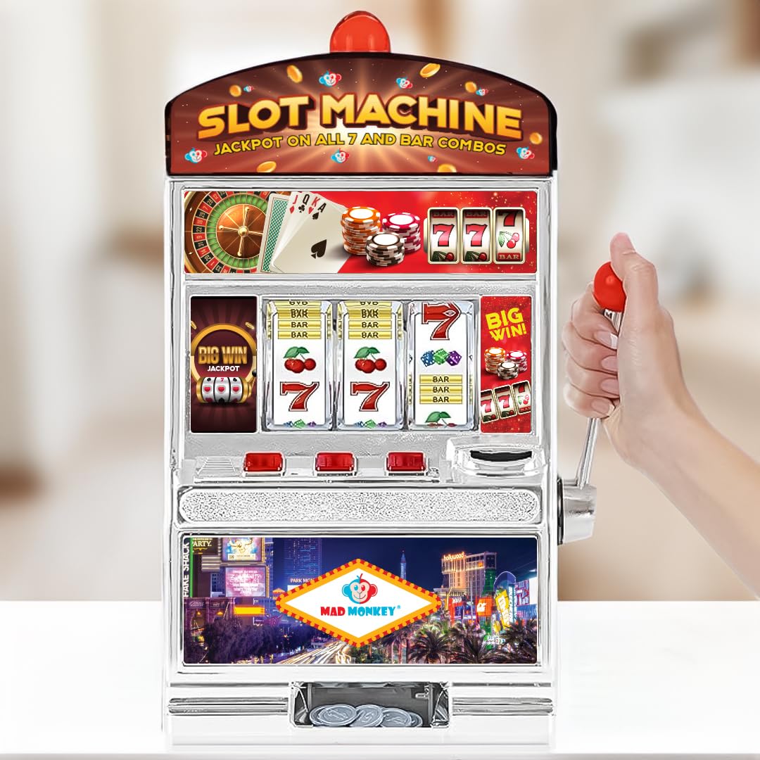 Slot Machine XL, one-armed bandit in game machine design with lights and sounds, coin-operated game machine for kids and adults, casino machine for real money.