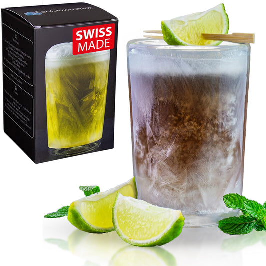 1 x 280ml self-cooling glass from CoolDownDrink - Forget ice cubes - Chill your drinks without watering them down. Perfect for beer, cocktails, soda & cola.