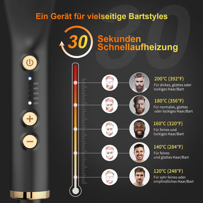 ANLAN 2 in 1 beard straightener for men and mini hair straightener, 5-level temperature (120-200°C), 30s quick heated, Ionic hair beard straightener brush for styling beard and hair.