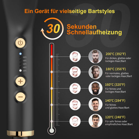 ANLAN 2 in 1 beard straightener for men and mini hair straightener, 5-level temperature (120-200°C), 30s quick heated, Ionic hair beard straightener brush for styling beard and hair.