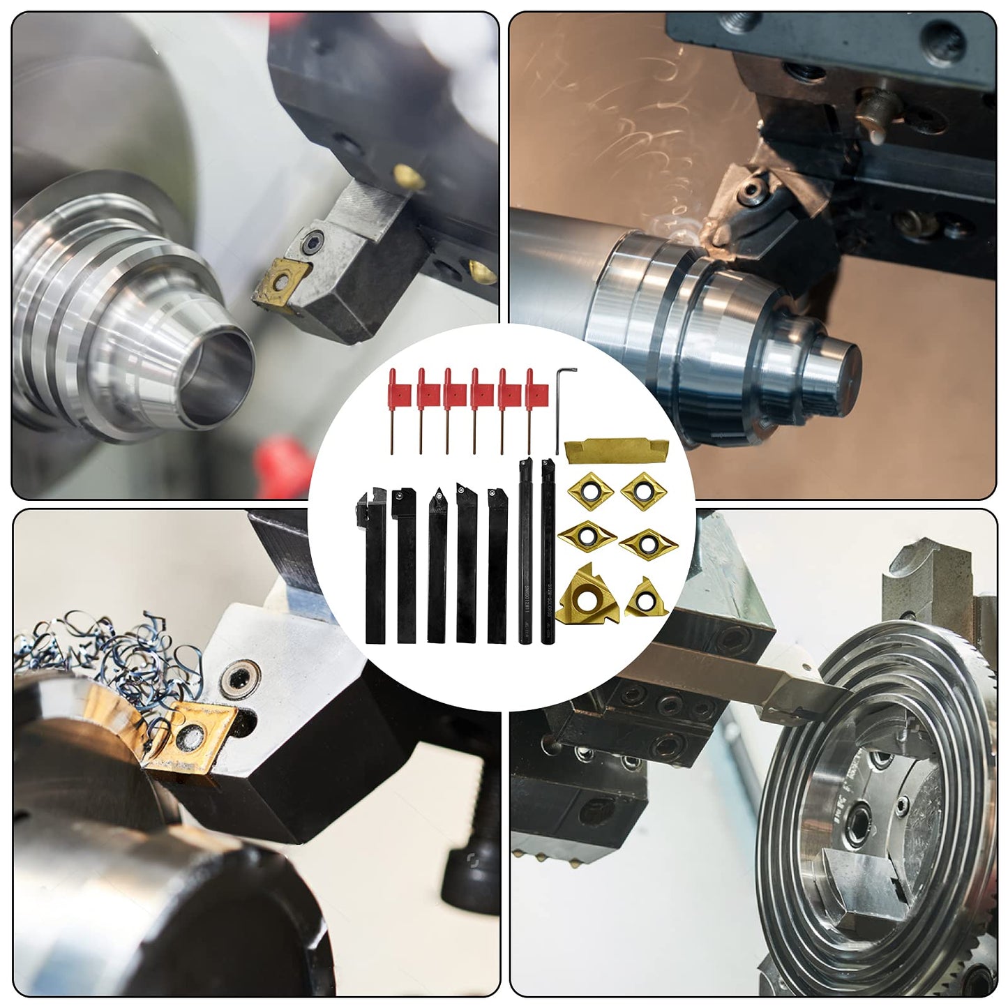 21 pieces of turning tools with indexable inserts boring bar turning tool holder set, 7 x lathe holder, 7 x carbide inserts, 7 x wrenches (12 mm)