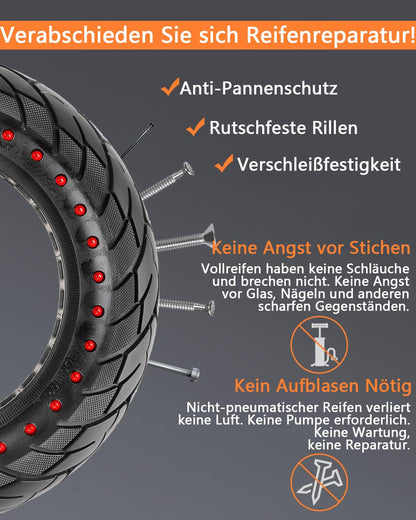 "VOLOHAS 60/70-6.5 Solid Rubber Tires 10*2.5 for Segway Ninebot Max G30/G30E/G30LP electric scooter front or rear Honeycomb Tires Anti-slip Puncture-proof (Red Dot 2 PCS)"