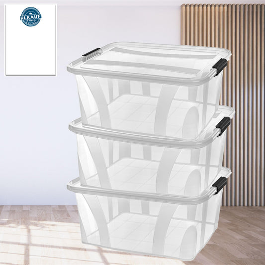 Storage boxes with lid, 7L 14L 21L 32L 55L 80L plastic boxes with click closure stackable boxes 1/3 sets food-safe transparent household & HVAC purchase block (3-set 32-liter & 1x HVAC purchase block)