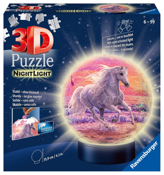 Ravensburger 3D Puzzle 11843 - Nightlight Puzzle-Ball Horses on the Beach - 72 pieces - for ages 6 & 3D Puzzle 11844 - Nightlight Earth at Night - 72 pieces - Puzzle-Ball Globe for ages 6