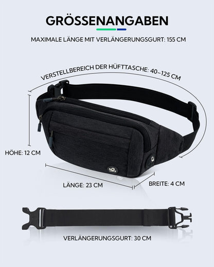 WATERFLY Waist Bag for Men and Women: Small Belt Bag Sport Bum Hip Bag for Men Women Waist Fanny Pack with Extension Belt for Travel Hiking Dog Training Outdoor Black Gray