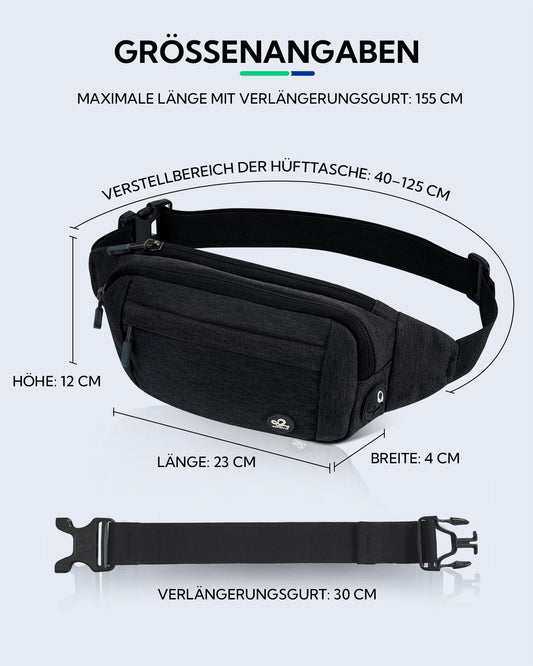 WATERFLY Waist Bag for Men and Women: Small Belt Bag Sport Bum Hip Bag for Men Women Waist Fanny Pack with Extension Belt for Travel Hiking Dog Training Outdoor Black Gray