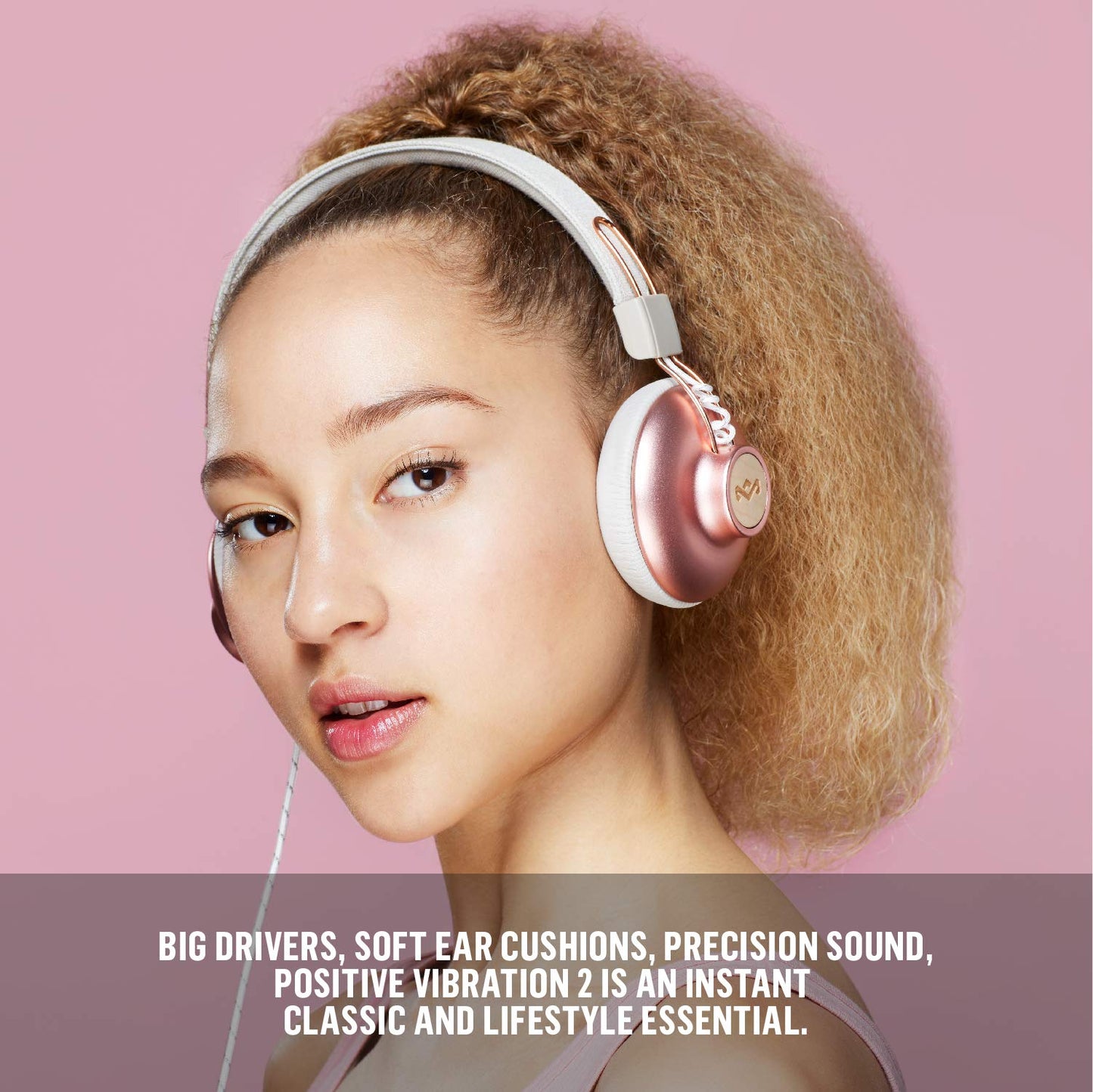 House of Marley Positive Vibration 2 headphones, noise isolation, premium sound, microphone, sustainable materials, recyclable packaging, supports One Tree Global reforestation - Copper