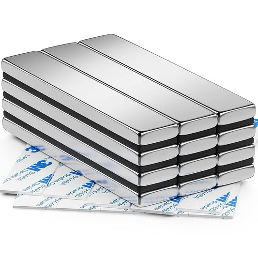 FINDMAG Strong Magnets, 12 pieces 60 x 10 x 3 mm Neodymium Magnets, Extra Strong Refrigerator Magnets with Double-Sided Adhesive Tape, Whiteboard Magnets for Magnetic Board, Iron Tools, Wood, Glass, Cloth, Plastic.