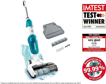 Leifheit Cordless Floor Cleaner Regulus Aqua PowerVac, vacuums and mops, Lightweight wet vacuum with powerful 24V, cordless wet vacuum with 22 min battery life, vacuum cleaner with upright storage feature.