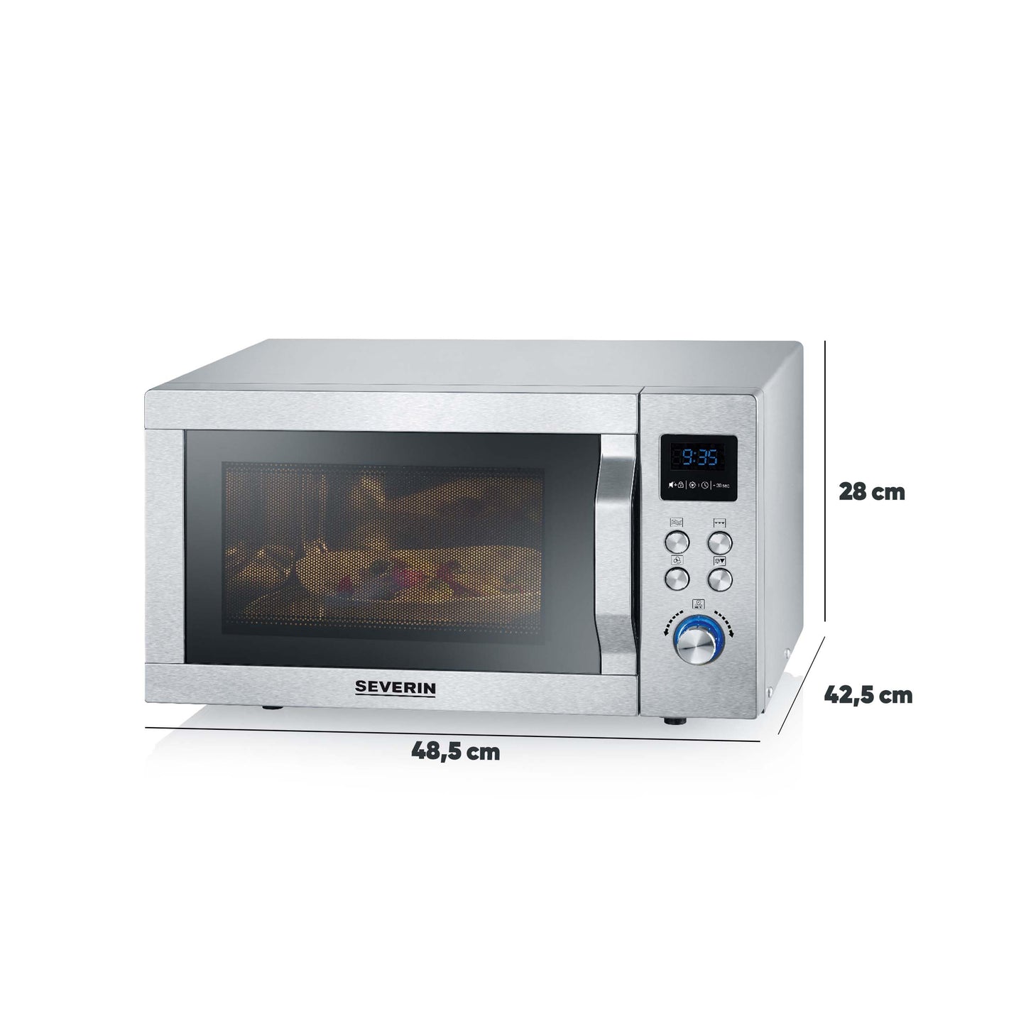 SEVERIN microwave with grill and hot air function 3-in-1, for thawing, steaming and heating, microwave with turntable, brushed stainless steel/silver, MW 7774