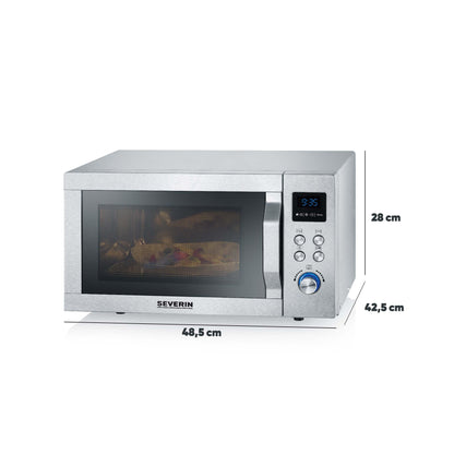 SEVERIN microwave with grill and hot air function 3-in-1, for thawing, steaming and heating, microwave with turntable, brushed stainless steel/silver, MW 7774