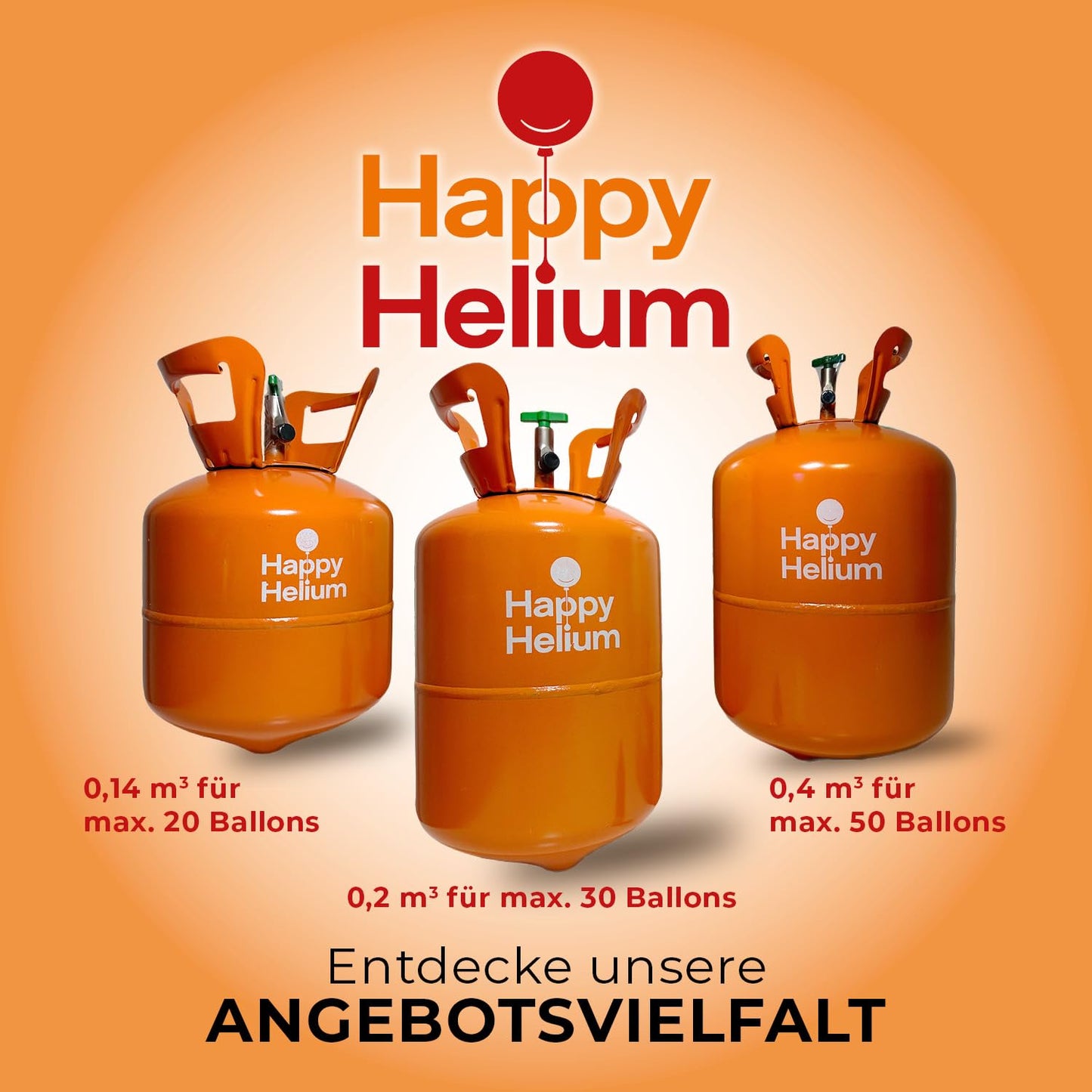 Happy Helium® Balloon Gas Helium for 50 balloons | Helium gas with filling valve - Balloon Gas 400 liters (0.4 m³) for birthday, wedding, party.