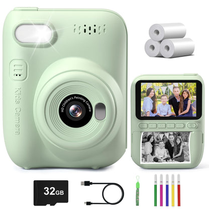 Gofunly instant camera for kids, 3.0 inch screen children's camera with 32GB card & printing paper, 14MP/1080P kids instant print camera, gift for 3-12 years old (Green)