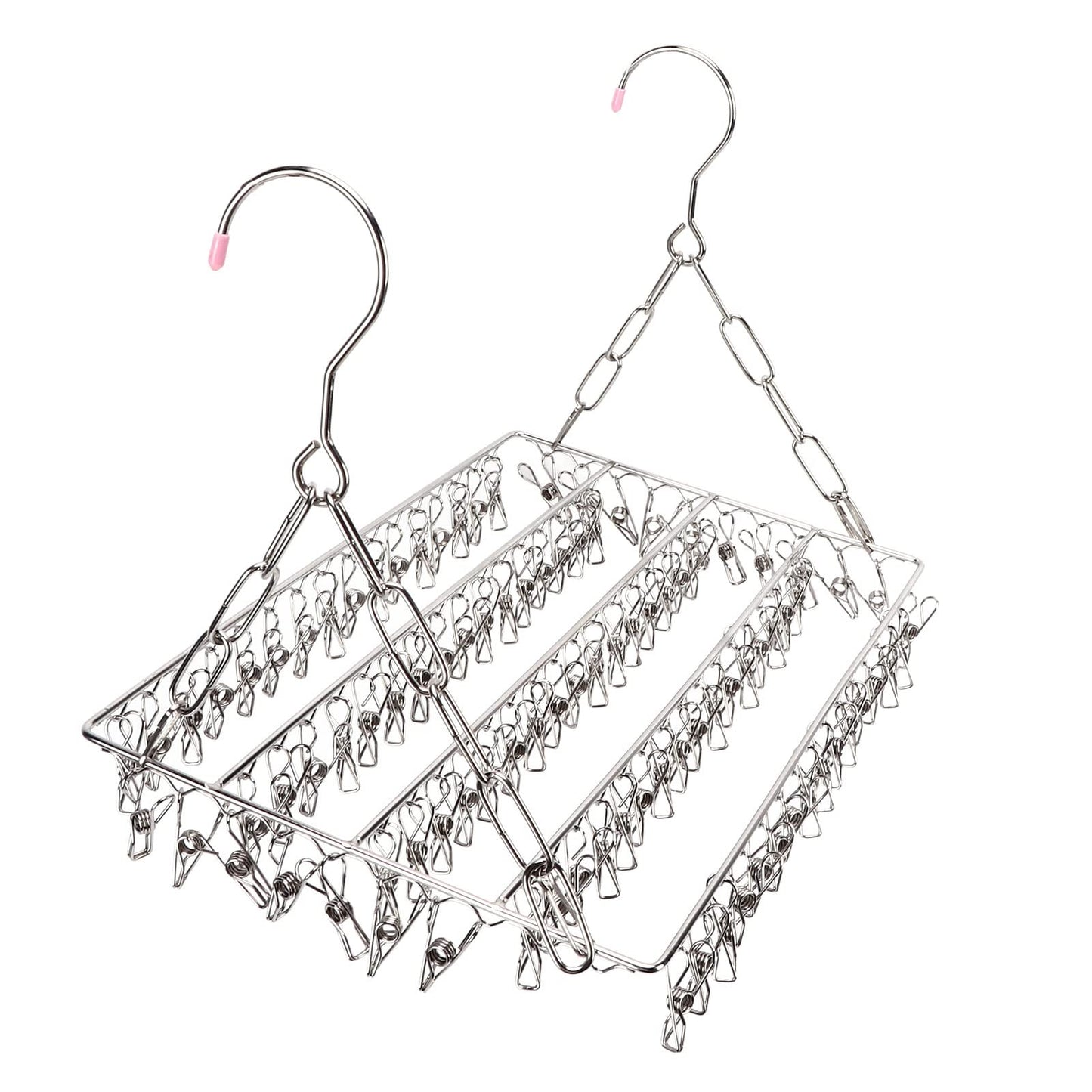 Lyrlody clothes hanger, stainless steel clothes hanger, collapsible sock holder, underwear hanger, hanger for drying towels, bras, lingerie (balcony drying sock holder with 100 clips)