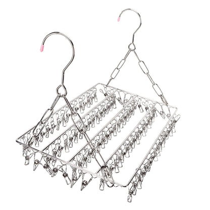 Lyrlody clothes hanger, stainless steel clothes hanger, collapsible sock holder, underwear hanger, hanger for drying towels, bras, lingerie (balcony drying sock holder with 100 clips)