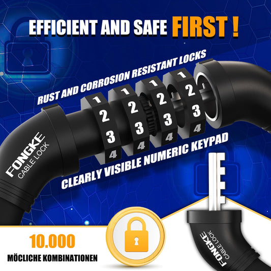 E Scooter lock, Double combination lock with 4-digit code, lock for E Scooter, 105cm/12mm cable lock Waterproof, Anti-theft E Scooter locks, Highly secure bike lock.