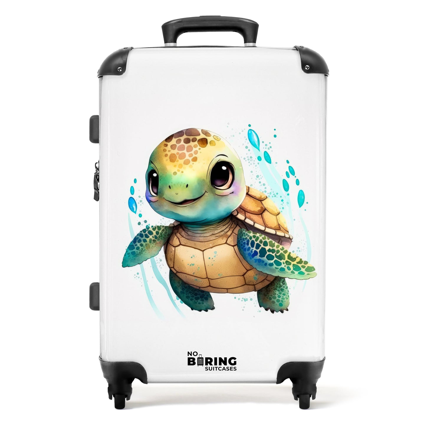 NoBoringSuitcases.com® Kids' travel suitcase Cabin Bag Large suitcase with wheels Gifts - Turtle - Watercolors - Animals - Kids' luggage suitcase medium-sized, 67x43x25cm.