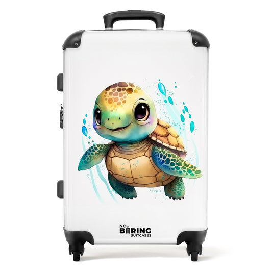 NoBoringSuitcases.com® Kids' travel suitcase Cabin Bag Large suitcase with wheels Gifts - Turtle - Watercolors - Animals - Kids' luggage suitcase medium-sized, 67x43x25cm.