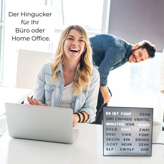 Bada Bing LED word clock in silver with German word display - high-quality metal clock with USB cable, modern wall clock or table clock for silent operation, suitable for hanging or standing - decorative gift for men, office, or living room.