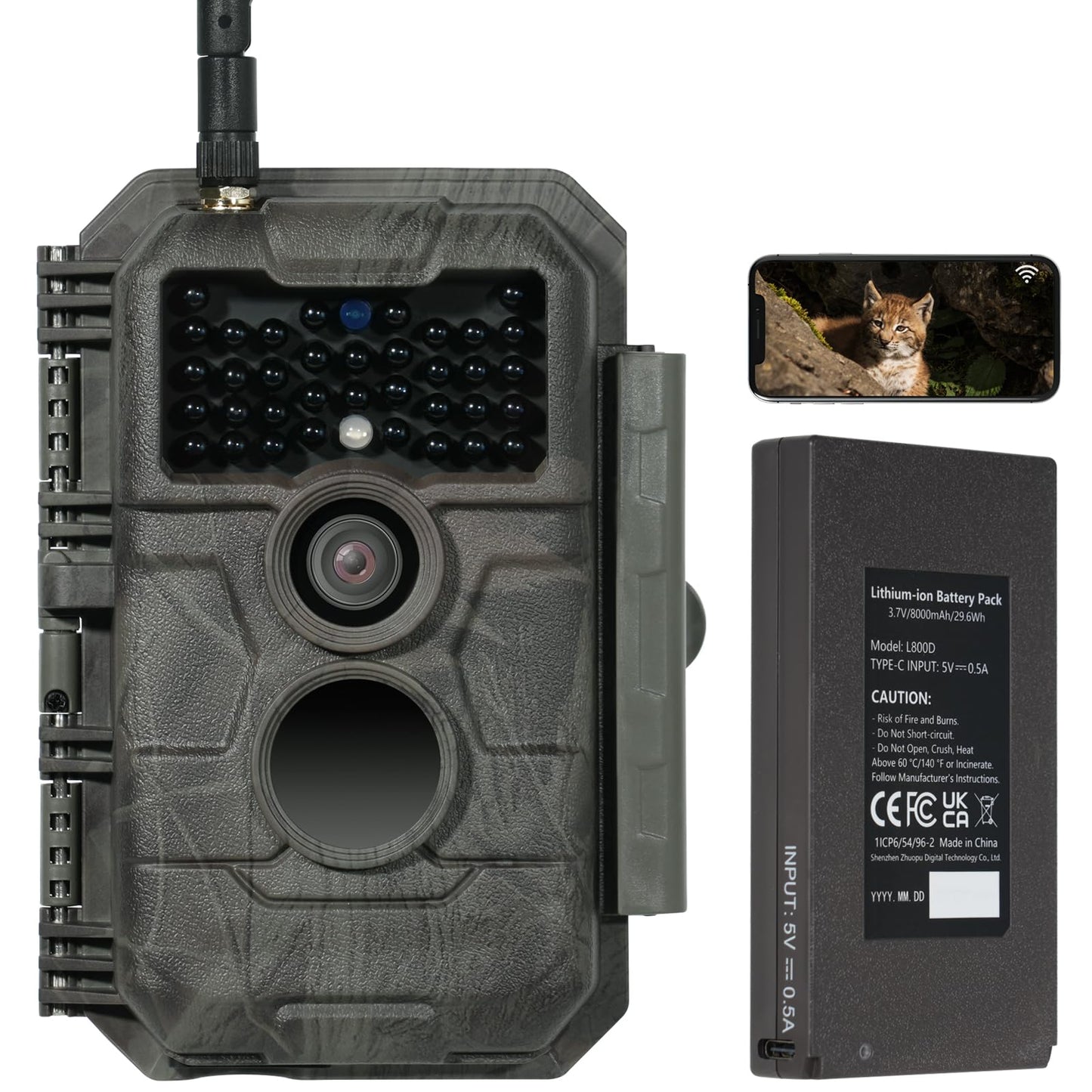 GardePro E6P trail camera with WiFi, rechargeable 8000mAh battery, 64MP 1296P resolution, motion sensor night vision, mobile transmission.