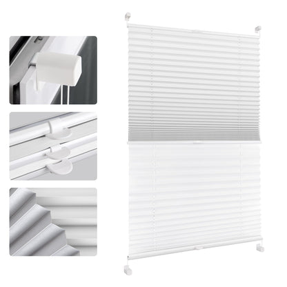 All-in-one Pleated without drilling blackout (Day and Night), White 60x110cm (WxH) Thermo Pleated 100% blackout & lightproof blind, Double pleated colorful for windows & doors.