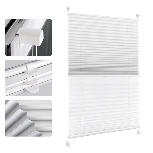 All-in-one Pleated without drilling blackout (Day and Night), White 60x110cm (WxH) Thermo Pleated 100% blackout & lightproof blind, Double pleated colorful for windows & doors.