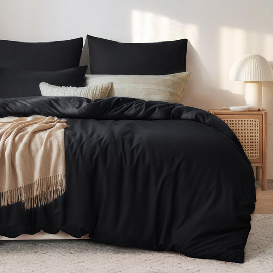 Tifschlaf bedding set 200x220 3 pieces Black, Microfiber 1 duvet cover 220x200 cm + 2 pillowcases 80x80 cm, ÖKO-TEX bedding sets with zipper Soft and wrinkle-free duvet cover