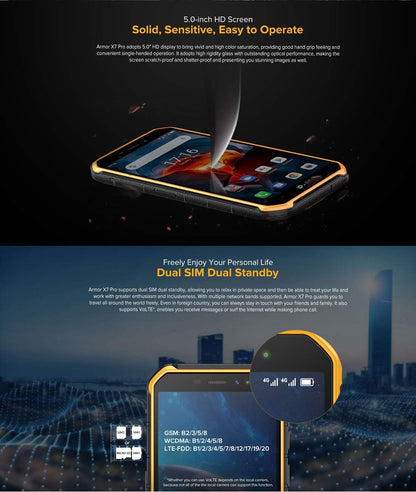 Ulefone Armor X7 PRO (2020), Android 10 Outdoor Smartphone Unlocked, Quad-Core 4GB+32GB, IP68 Rugged Phone 13 MP Underwater Photography, 4000mAh Battery, NFC/DUAL SIM/Face Unlock Orange